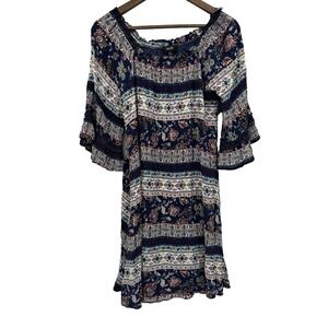 Naif Multicolor Patchwork Print Off The Shoulder Dress Bell Sleeve M Cottagecore